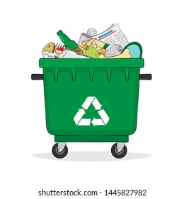 Vector illustration of a trash can full of garbage