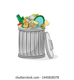 Vector illustration of a trash can full of garbage