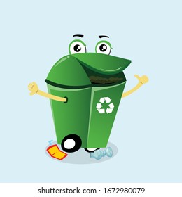 Vector illustration of a trash can with a happy smile