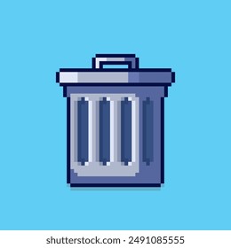 Vector Illustration of trash can with Pixel Art Design, perfect for game assets themed designs