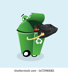 Vector illustration of a trash can taking out the trash