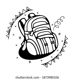 Vector illustration with a travel backpack. Isolated on a white background. Cute doodle illustrations.