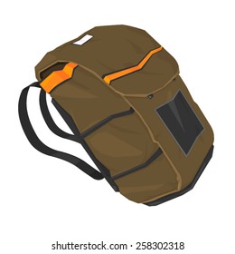 A vector illustration of a travel backpack with shoulder straps. Backpack. Travel rucksack.