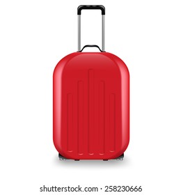 Vector illustration of travel bag. Front view. isolated on white