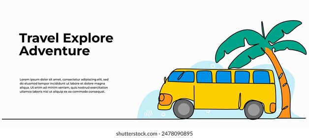Vector illustration of travel bus.Modern flat in continuous line style.