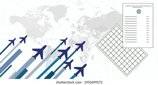 vector illustration of travel by plane documents and passport control boarder passing issues