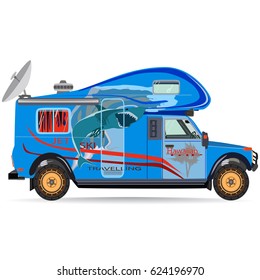 Vector illustration of travel car isolated on white background. Motor home for camping flat style design.