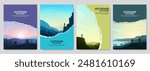 Vector illustration. Travel concept of discovering, exploring and observing nature. Hiking. Climbing. Adventure tourism. Flat design elements brochure, magazine, book cover, invitation, poster, flyer