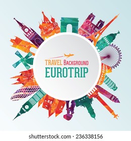 Vector Illustration Of Travel Famous Monuments Of Europe