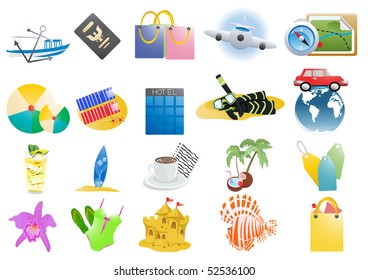 Vector illustration of travel icons on a white background