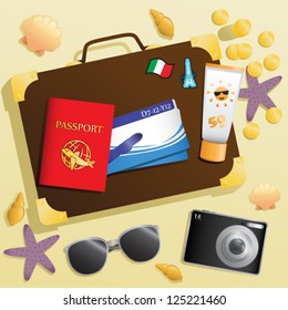 A vector illustration of travel items background