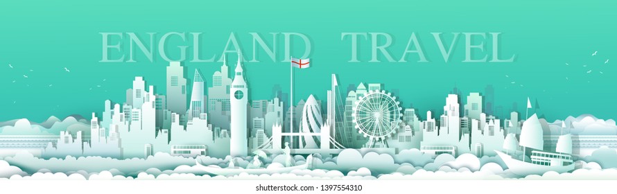 Vector illustration travel london england famous landmarks Europe downtown country of island,Tour city architecture downtown to london with origami paper cut cute for travel business landmark england.