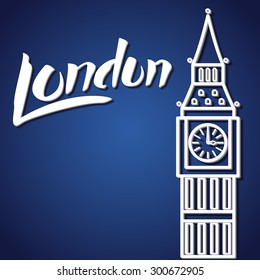 Vector Illustration of Travel London Lettering for Design, Website, Background, Banner. England Tourism logo Template with Big Ben and Landmark