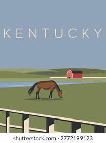 Vector illustration. Travel poster, banner, cover. Kentucky, USA. Vertical poster. Retro style.