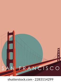 Vector illustration of travel poster San Francisco, Golden Gate Bridge, USA. Design for postcard, banner, poster. Vintage design.