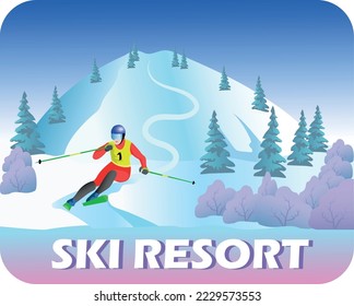 Vector illustration travel poster Ski Resort