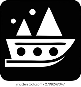 Vector illustration of travel ship boat with sails and portholes representing marine transportation maritime navigation cruise ship maritime activity nautical concept art.