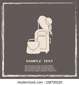 Vector illustration with travel suitcase and beach hat