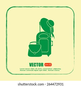Vector illustration with travel suitcase and beach hat