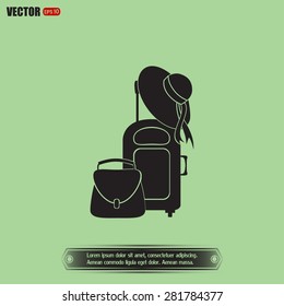 Vector illustration with travel suitcase and beach hat
