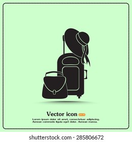 Vector illustration with travel suitcase and beach hat