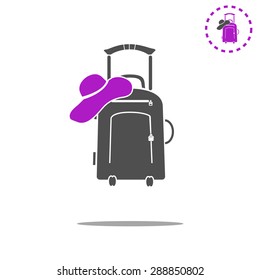 Vector illustration with travel suitcase and beach hat