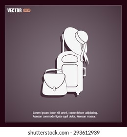 Vector illustration with travel suitcase and beach hat