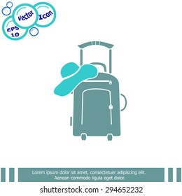 Vector illustration with travel suitcase and beach hat