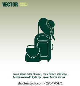 Vector illustration with travel suitcase and beach hat