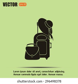 Vector illustration with travel suitcase and beach hat