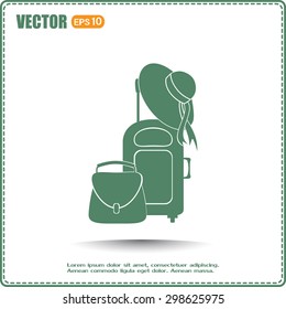 Vector illustration with travel suitcase and beach hat