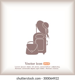 Vector illustration with travel suitcase and beach hat