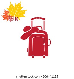 Vector illustration with travel suitcase and beach hat