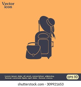 Vector illustration with travel suitcase and beach hat
