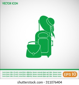 Vector illustration with travel suitcase and beach hat