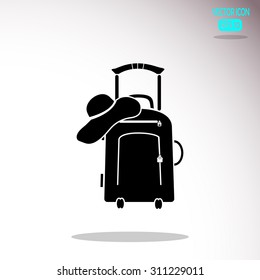 Vector illustration with travel suitcase and beach hat