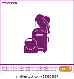 Vector illustration with travel suitcase and beach hat