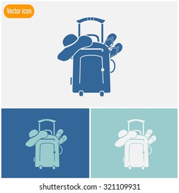 Vector illustration with travel suitcase and beach hat.