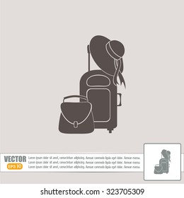 Vector illustration with travel suitcase and beach hat