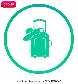 Vector illustration with travel suitcase and beach hat.