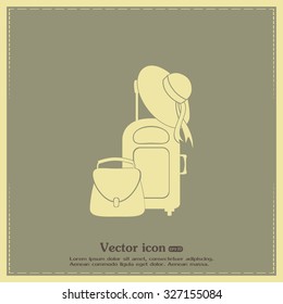 Vector illustration with travel suitcase and beach hat