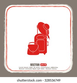 Vector illustration with travel suitcase and beach hat
