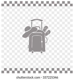 Vector illustration with travel suitcase and beach hat.