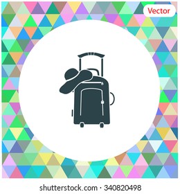 Vector illustration with travel suitcase and beach hat.