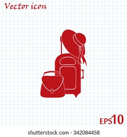 Vector illustration with travel suitcase and beach hat
