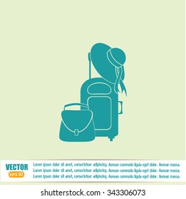 Vector illustration with travel suitcase and beach hat