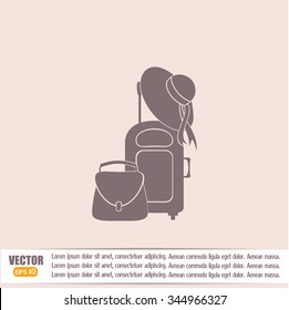 Vector illustration with travel suitcase and beach hat