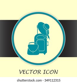 Vector illustration with travel suitcase and beach hat