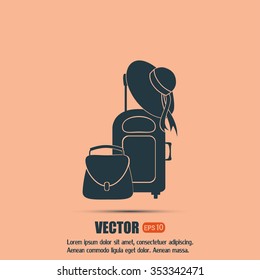 Vector illustration with travel suitcase and beach hat