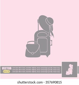 Vector illustration with travel suitcase and beach hat